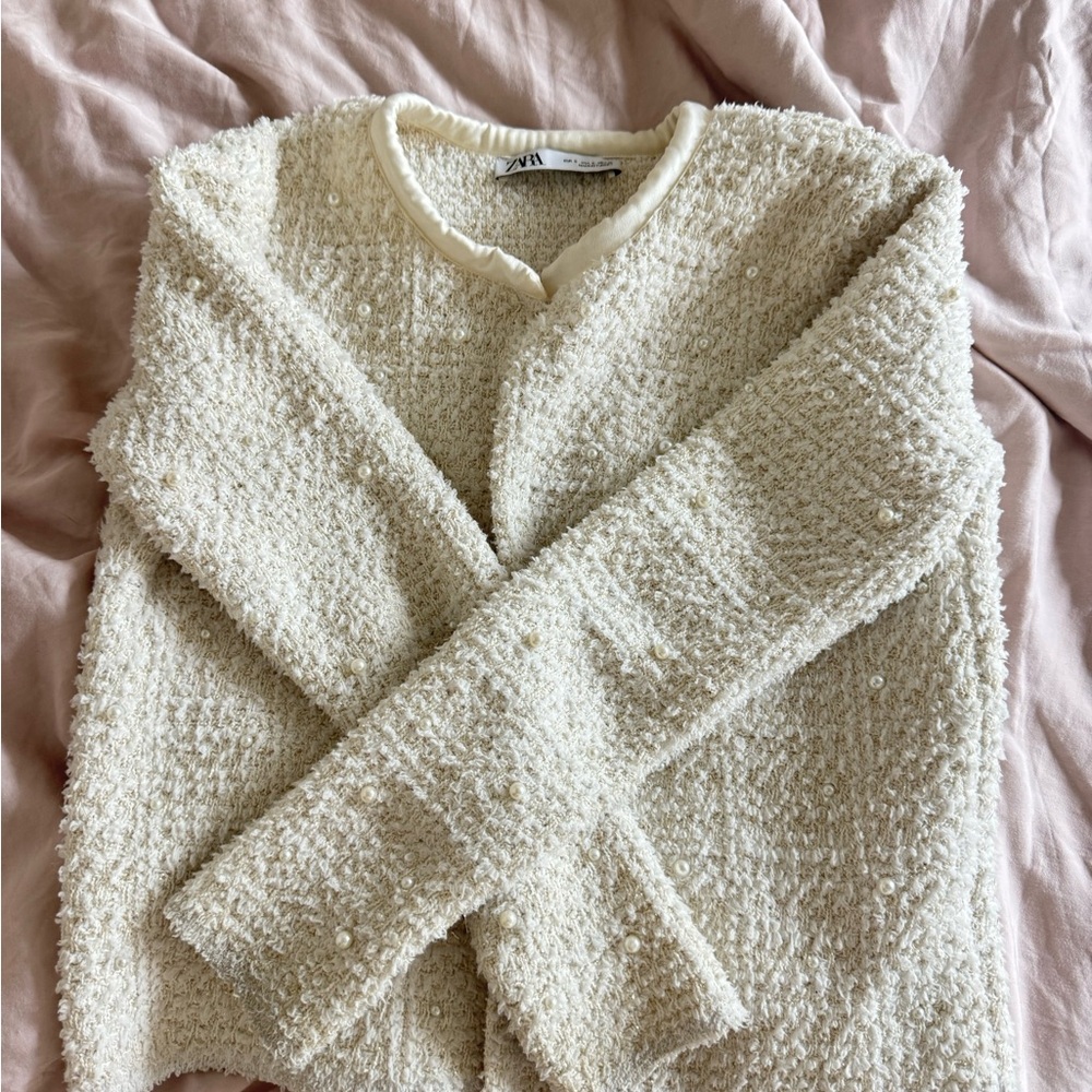 Zara Cream Textured Blazer